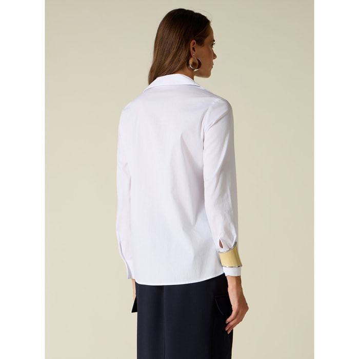 Oltre - Camicia in popeline con applicazioni gioiello - Bianco