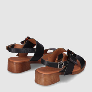 Sandalias de Piel - Negro - Tacón: 4 cm