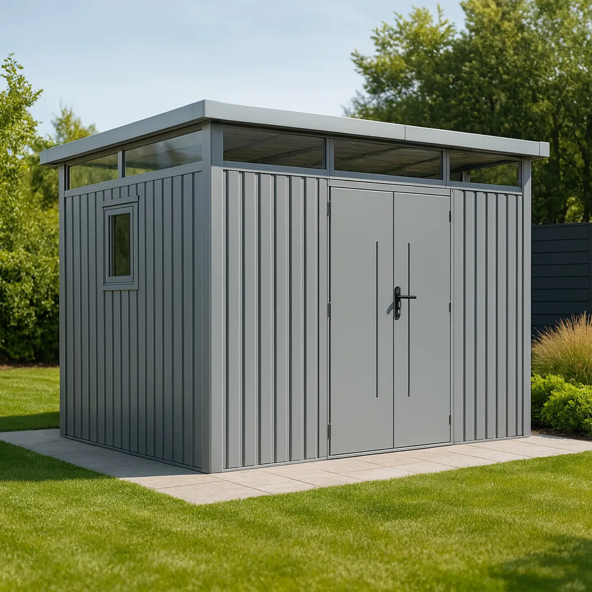 Abri de jardin métal Aluminium Blanc 7.45m² toit plat + kit d'ancrage