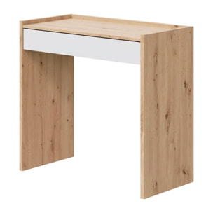Scrivania Con Cassetto Tavolo Studio Ufficio Moderno Mobile Desk Struttura Salvaspazio Home Office Cameretta e Studio 81.5x40x77 Cm Bianco e Rovere