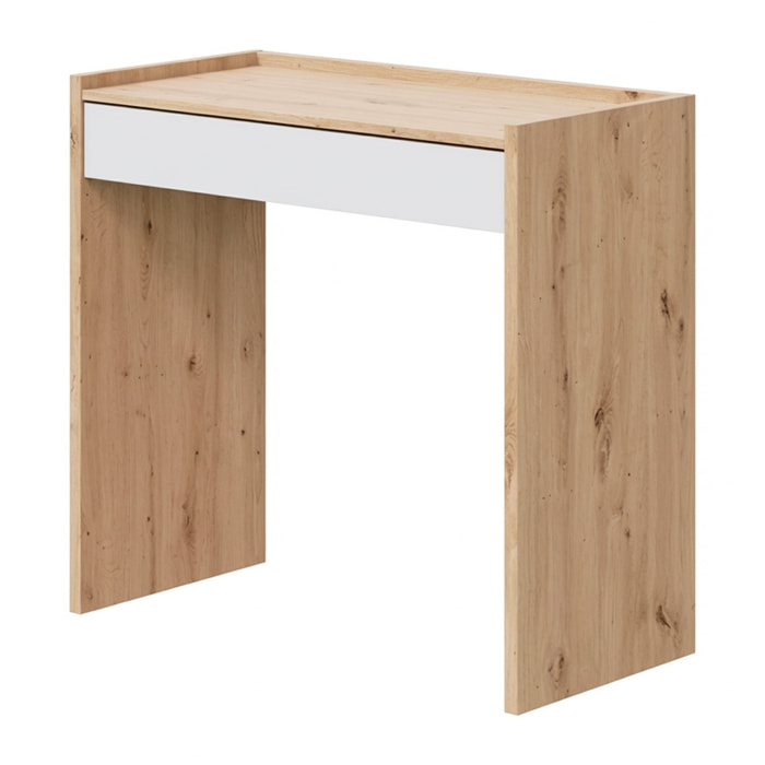 Scrivania Con Cassetto Tavolo Studio Ufficio Moderno Mobile Desk Struttura Salvaspazio Home Office Cameretta e Studio 81.5x40x77 Cm Bianco e Rovere