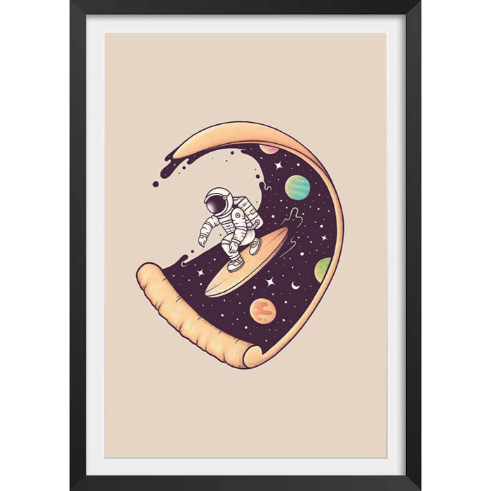 Affiche enfant surf en cosmos  Affiche + cadre en bois - Noir