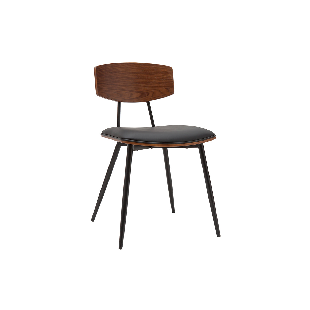 Chaises vintage en bois foncé noyer assises noires et métal noir (lot de 2) JOLINE