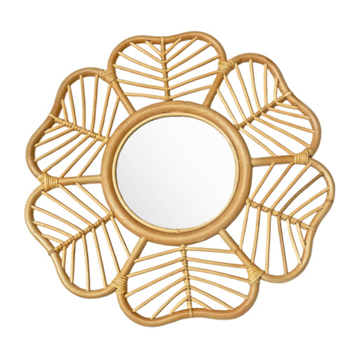Miroir mural fleur D. 62 cm rond en rotin naturel tressé - MAGUI