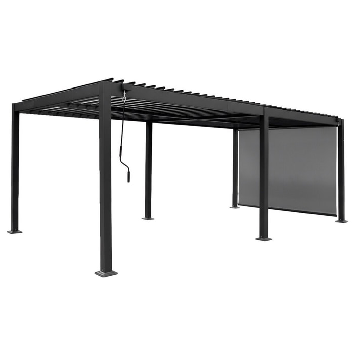 Pergola bioclimatique avec rideau en aluminium "Kensington" - 3 x 6 m - Gris