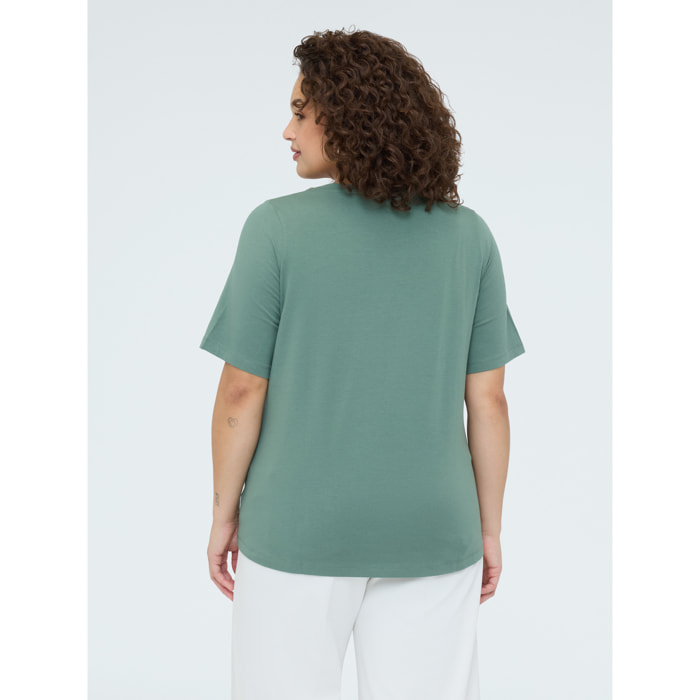 Fiorella Rubino - T-shirt in cotone con applicazioni luminose - Verde militare