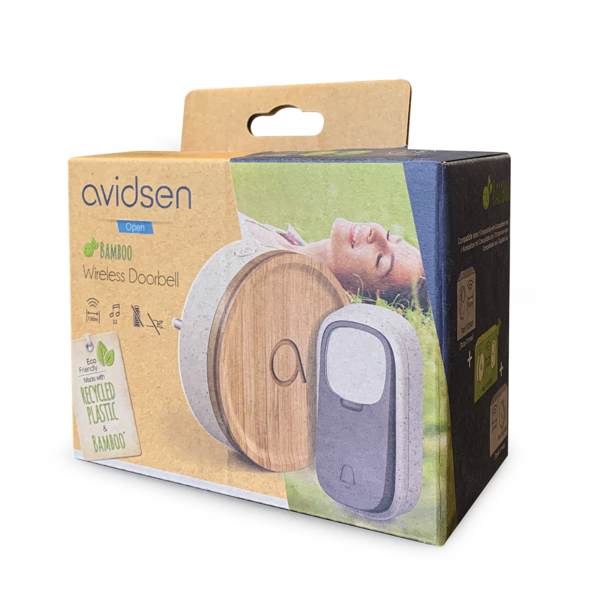 Lot de 2 Carillons écologique et 2 boutons sans fil sans pile Bamboo