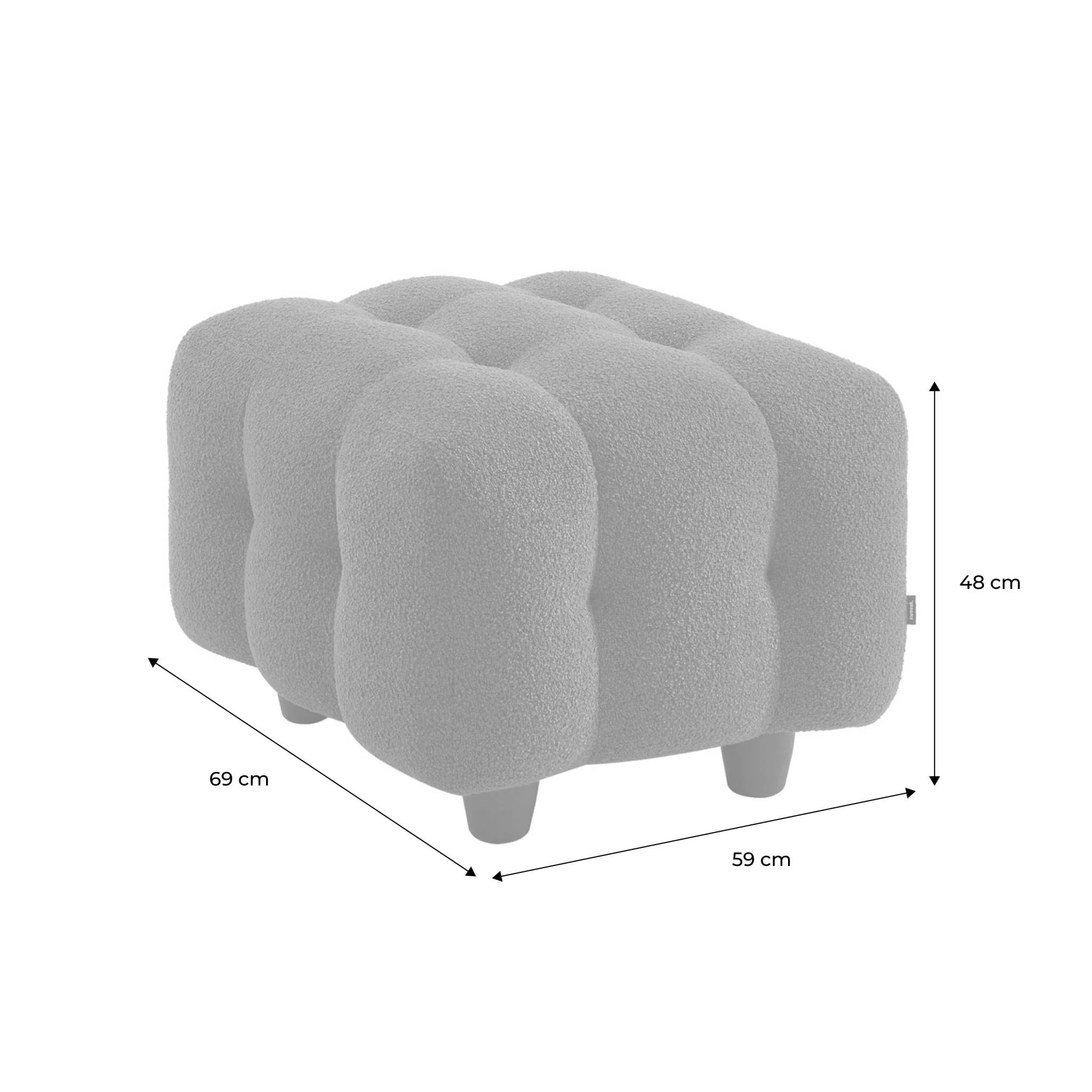 Pouf. module pour canapé. repose-pieds pour canapé 2 places en bouclette texturée kaki L 69 x P 59 x H 48cm - Leon