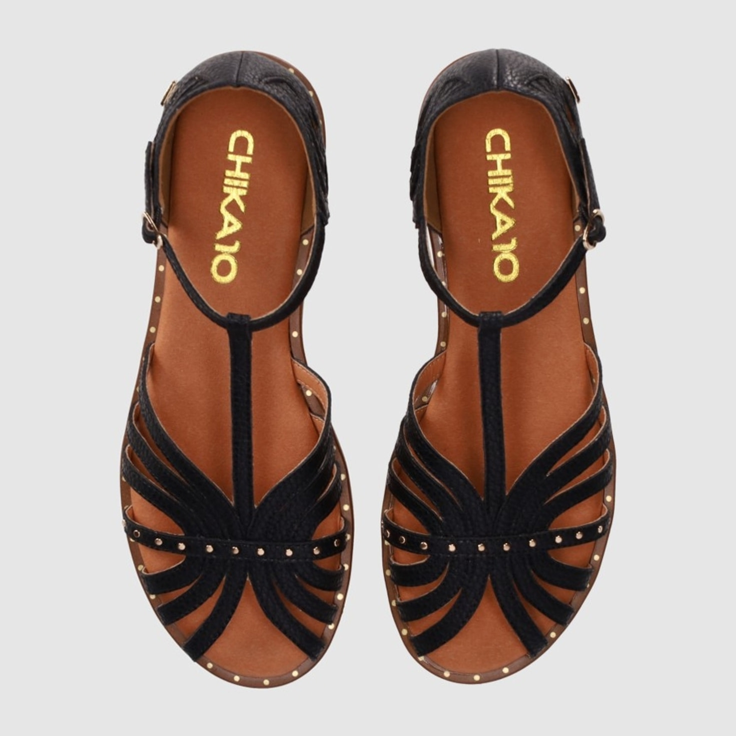 Sandalias de Piel - Negro - Tacón: 1 cm