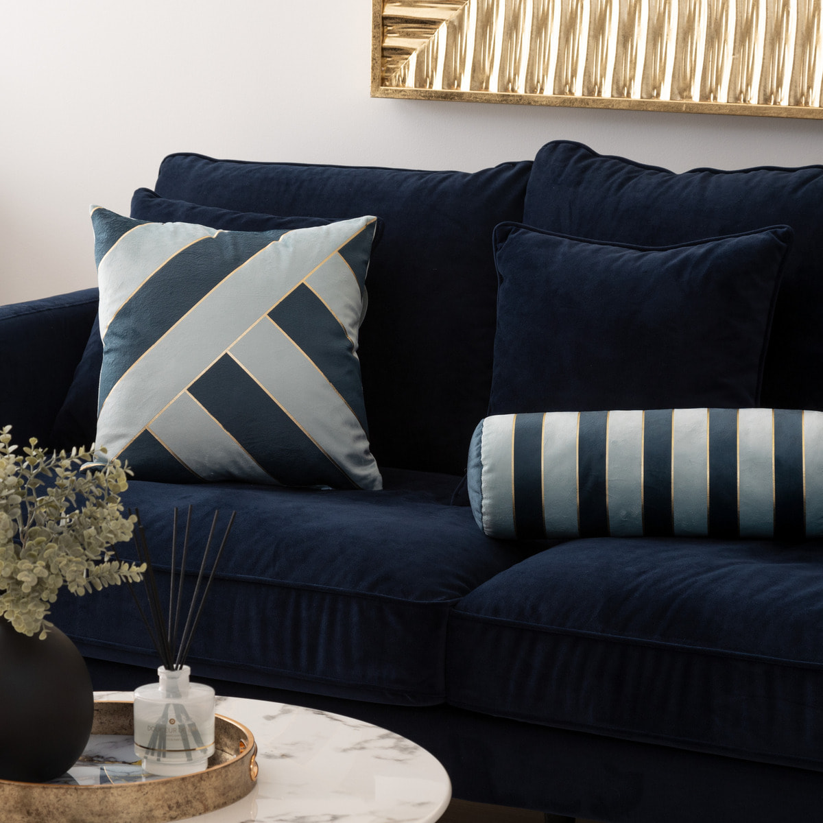 Coussin velours Nelya bleu 40x40cm
