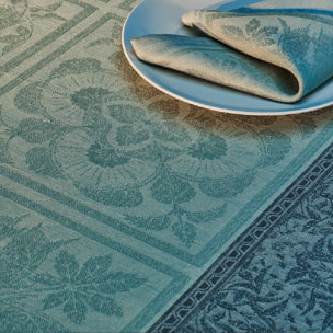 Nappe pur lin motif jacquard vert Harmonie opaline