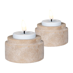 Set 2 Portacandeline in Travertino Naturale — Ø7×4,5 cm