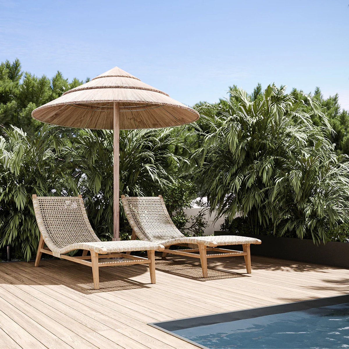 Transat en bois de teck et jacinthe d'eau synthétique - Bruna