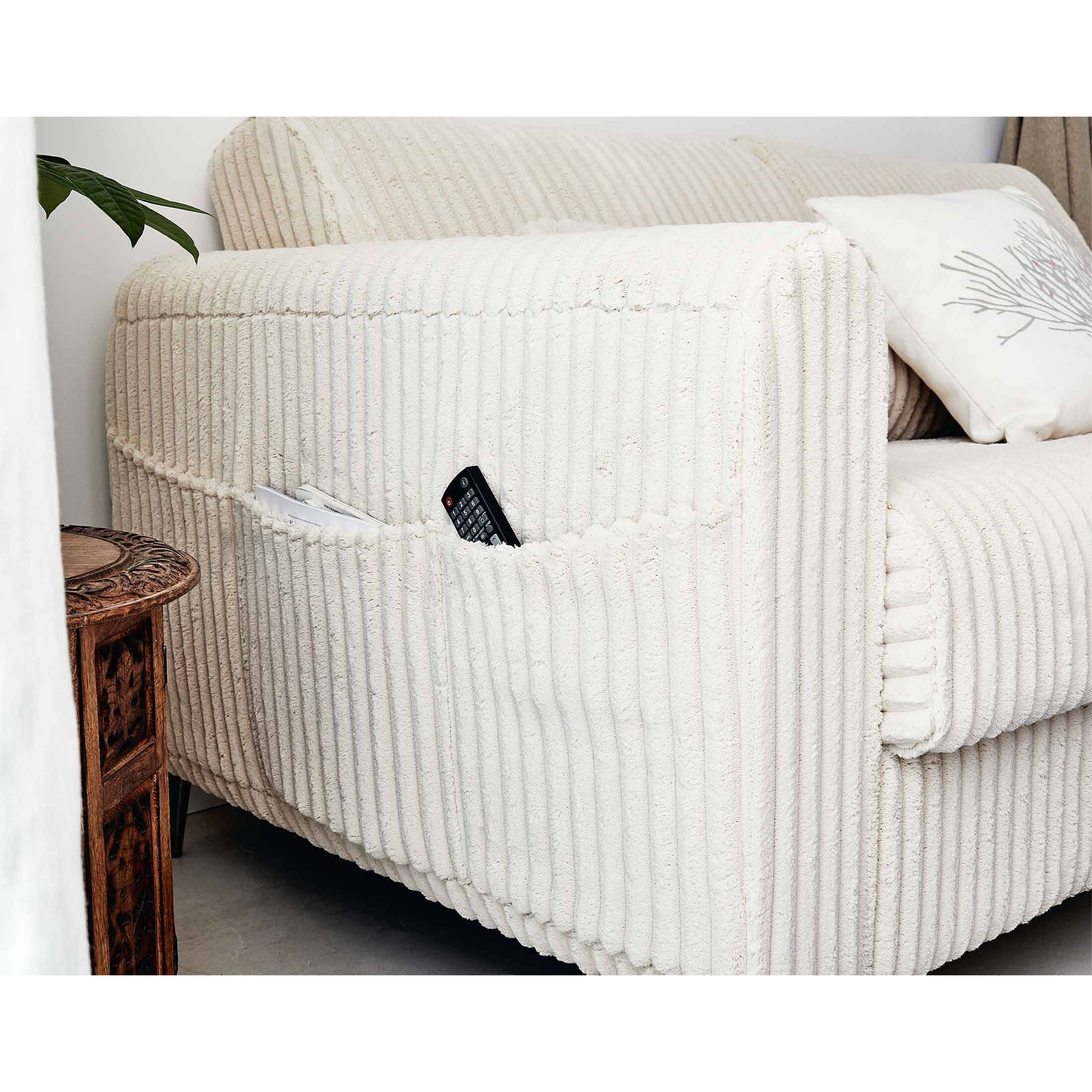 Owen - canapé lit 3 places convertible express couchage quotidien 140 cm matelas 12 cm en velours côtelé grosses côtes - Beige