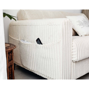 Owen - canapé lit 3 places convertible express couchage quotidien 140 cm matelas 12 cm en velours côtelé grosses côtes - Beige