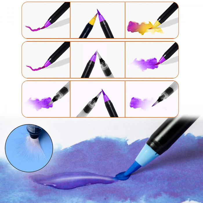 Set de 48+1 Rotuladores con punta de pincel acuarelables con pincel mezclador de agua. Pinceles premium de nylon flexible para Manga, dibujos y caligrafía.