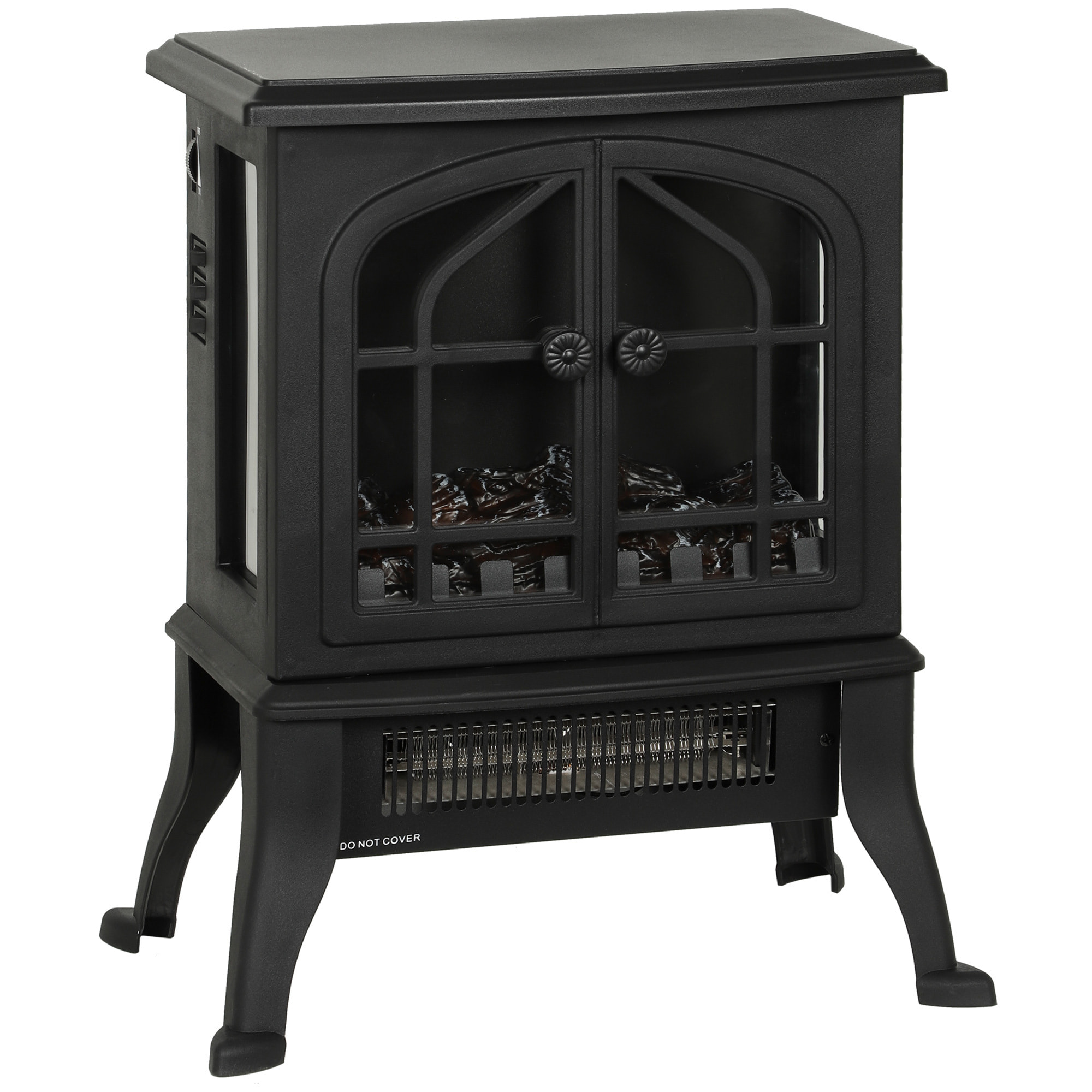 Cheminée électrique poêle style néo-rétro 900-1800W simulation flammes LED 3D plastique verre noir