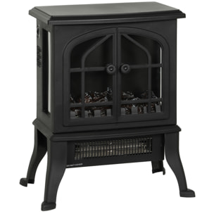 Cheminée électrique poêle style néo-rétro 900-1800W simulation flammes LED 3D plastique verre noir