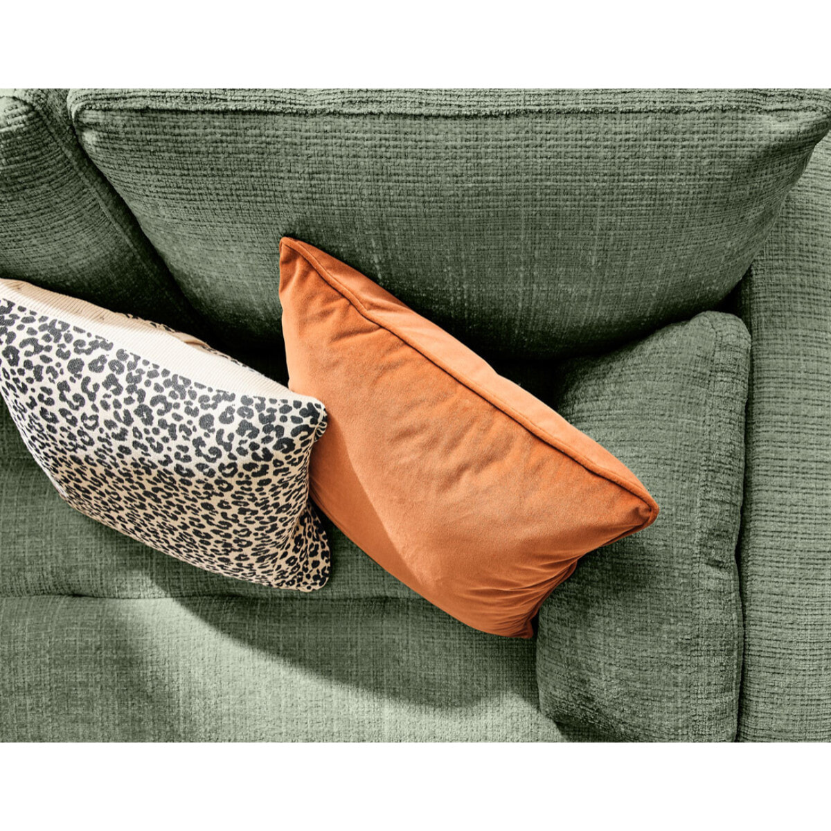 Anna - canapé droit 3 places convertible avec poche en velours texturé - Vert sauge