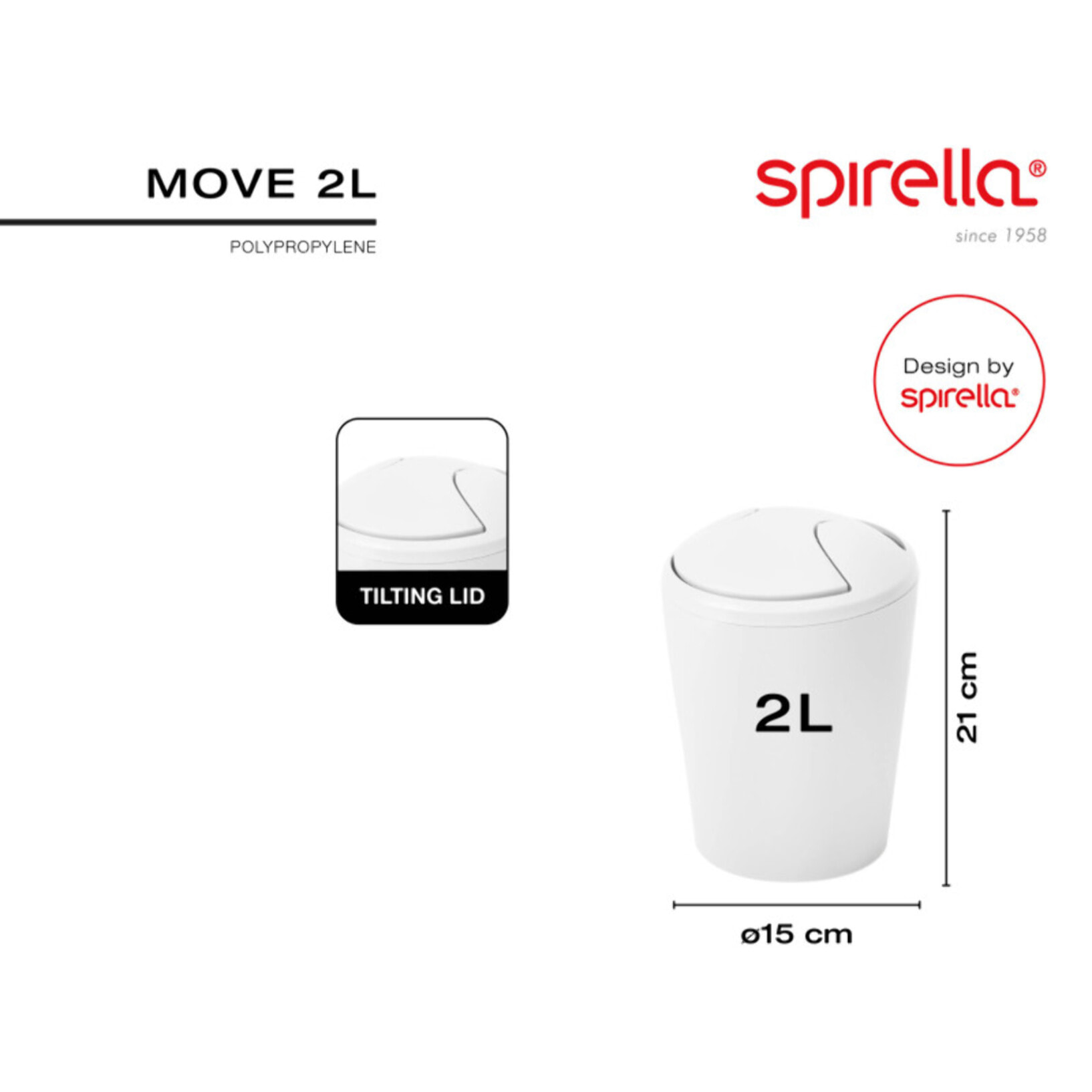 Poubelle à bascule MOVE 2L Frosty Blanc Spirella