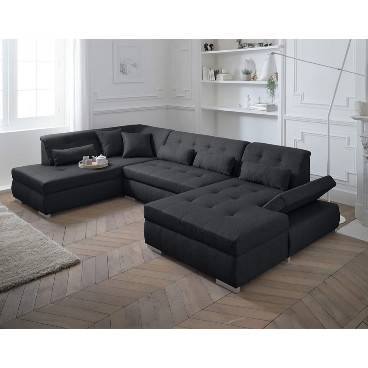 Vermont - canapé panoramique d'angle gauche - 7 places - XXL - Noir