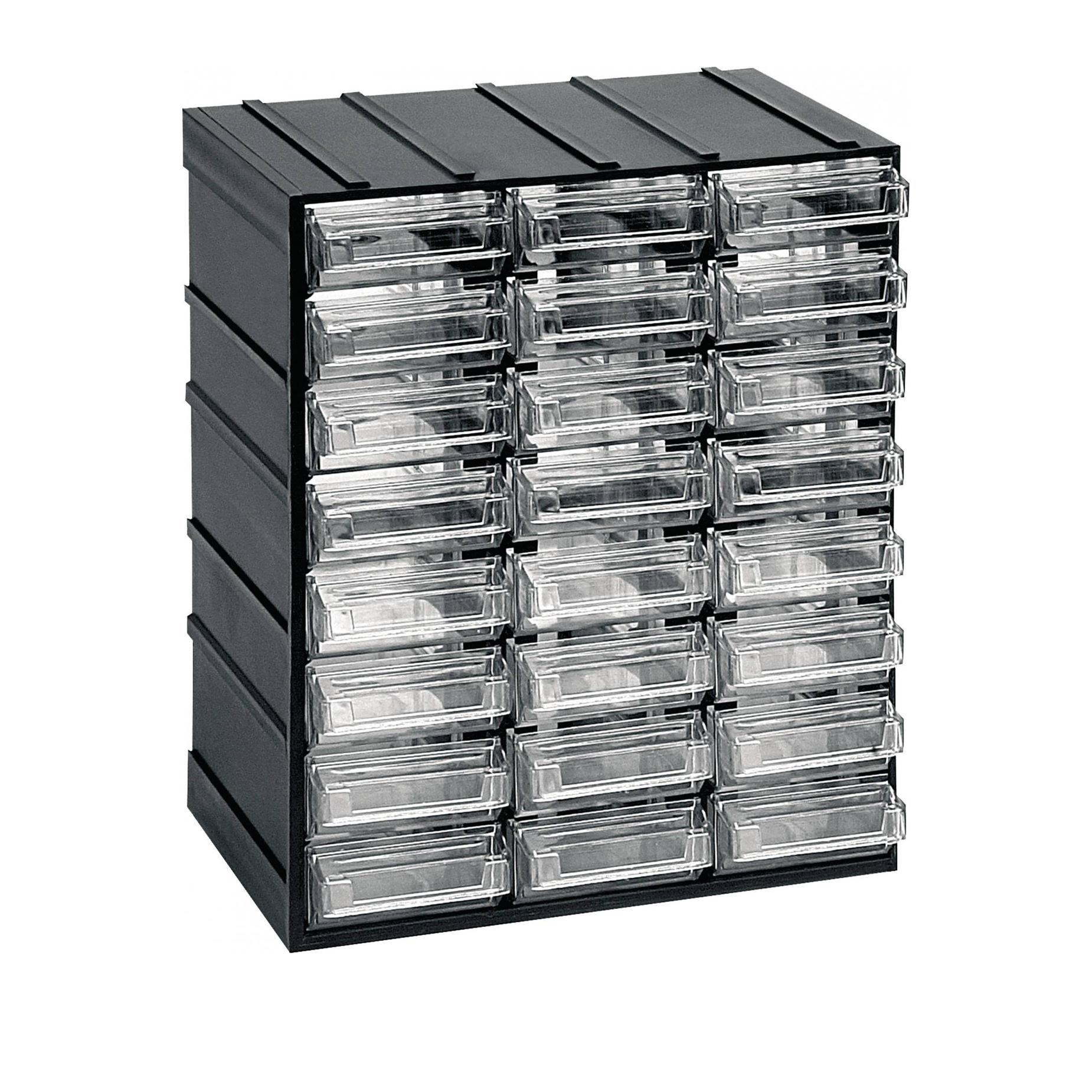 Cassettiera portaminuteria a 24 cassetti, Organiser portaoggetti con cassetti trasparenti, 100% Made in Italy, cm 19x15h23, colore Nero