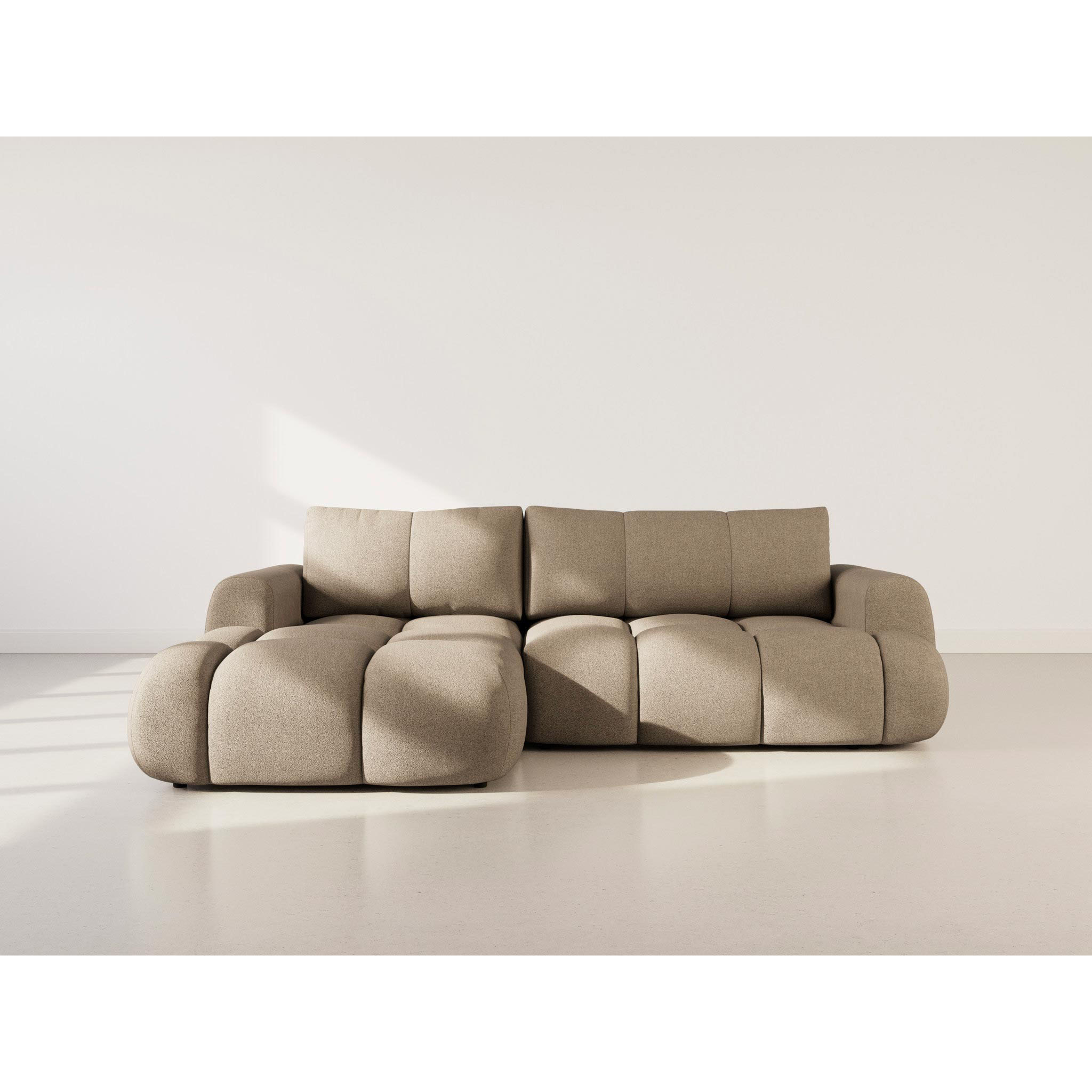 Yulin - Canapé d'angle gauche 4 places convertible avec coffre en tissu bouclette - Marron