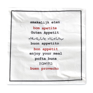 Lot de 20 serviettes en papier Bon Appétit multilingue - Noir
