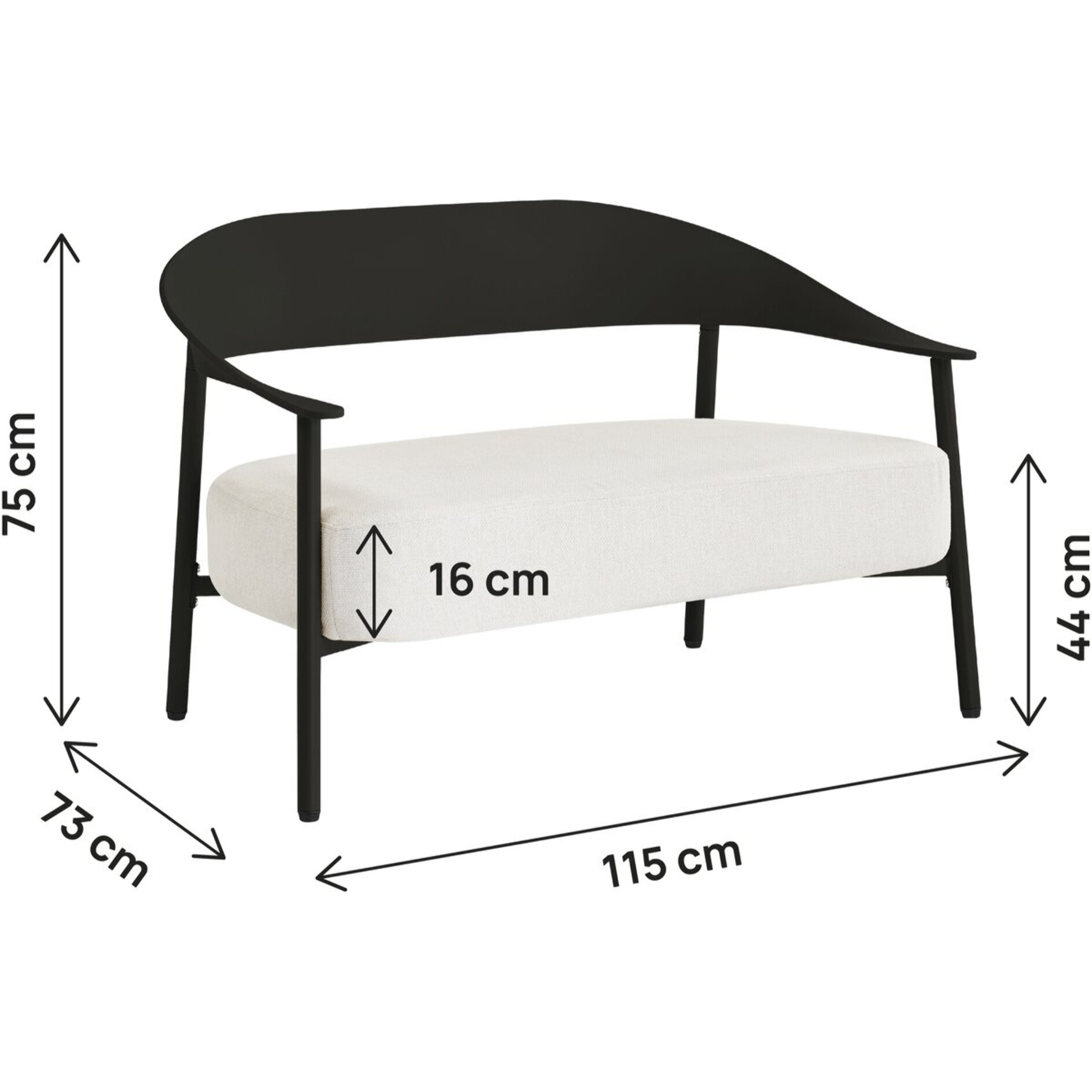 Canapé de jardin en plastique et en métal "Céora" - 2 places - Noir