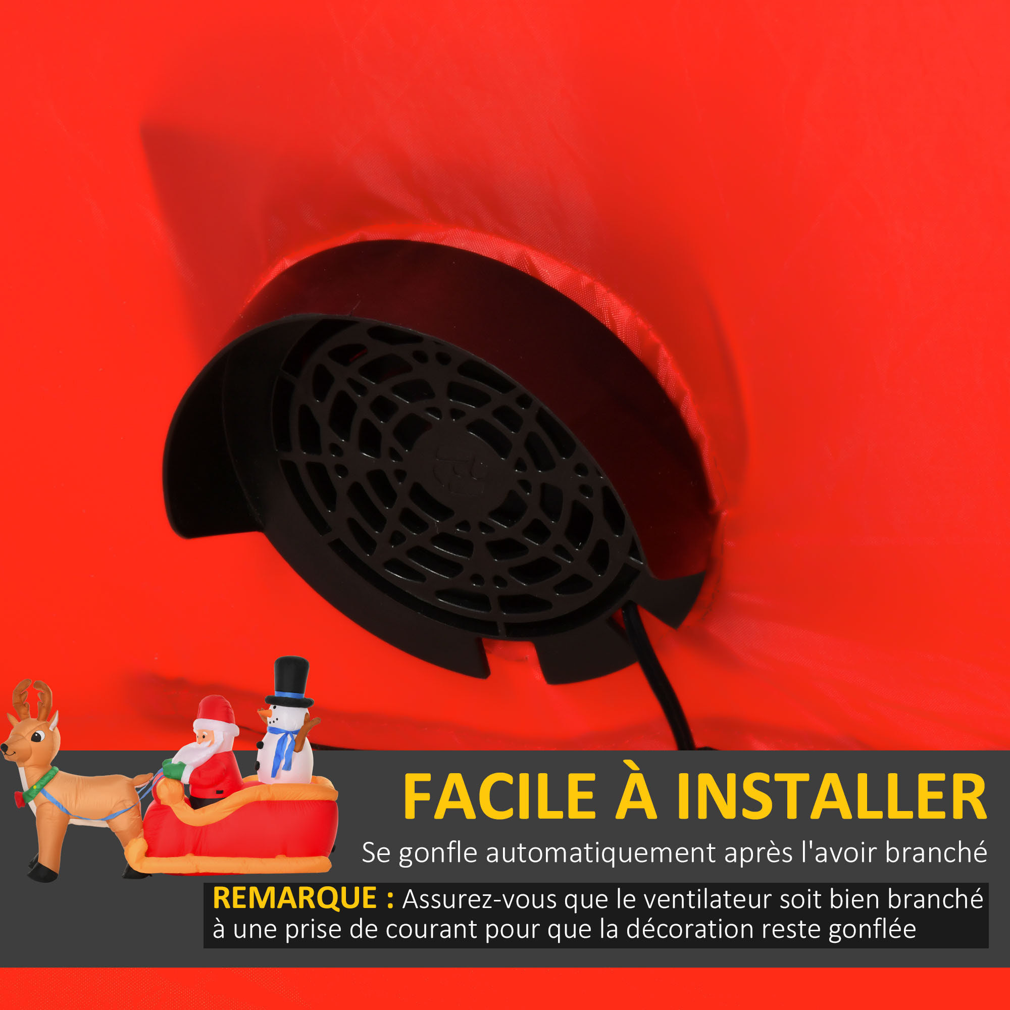 Traîneau Père Noël gonflable LED avec renne bonhomme de neige - matériel fixation et souffleur inclus