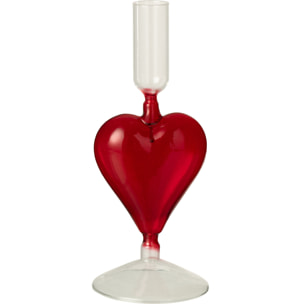 J-Line bougeoir Cœur - verre - transparent/rouge