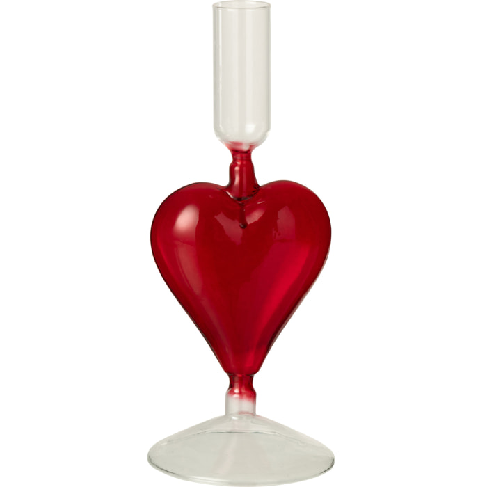 J-Line bougeoir Cœur - verre - transparent/rouge