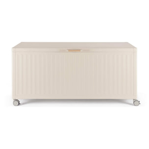 Baule da giardino BRAGA in alluminio beige, con ruote e maniglia effetto legno