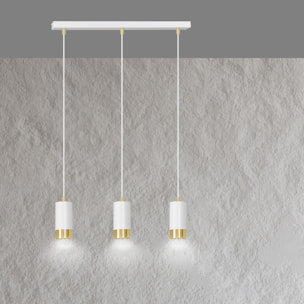 Lampada a sospensione Fumiko in acciaio bianco e oro
