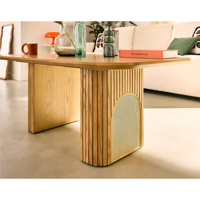 Milazzo - table basse - bois plaqué chêne et cannage - 120 cm - Bois