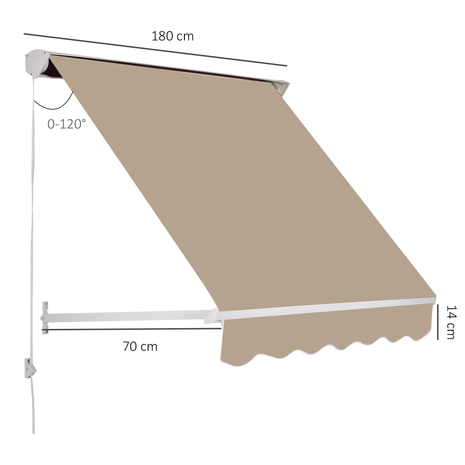 Toldo de Ventana Toldo Manual de Aluminio Retráctil para Exterior Toldo de Balcón Ángulo Ajustable Impermeable Tela de Poliéster 180x70cm Beige