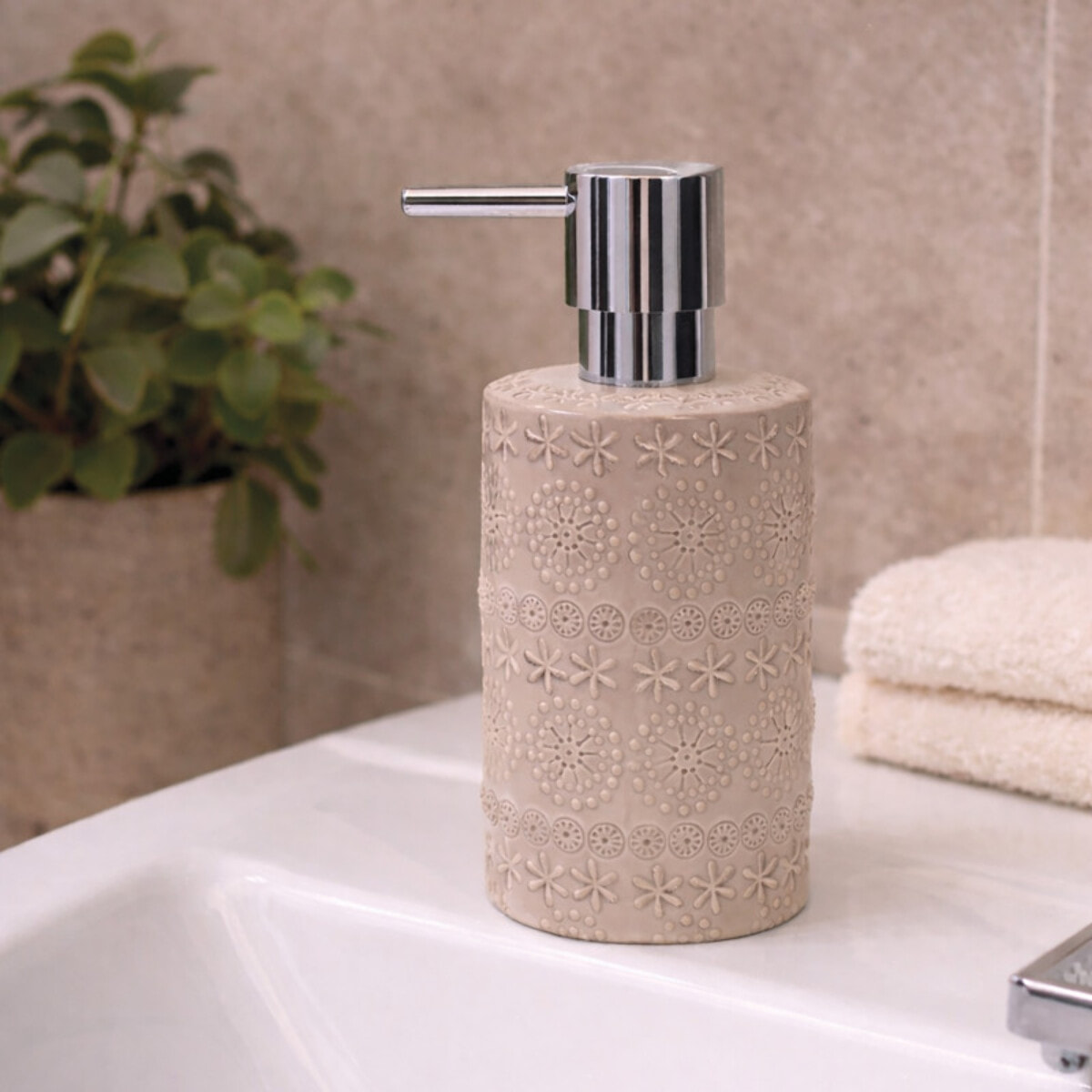 Distributeur de savon Porcelaine RELIEF Beige Spirella