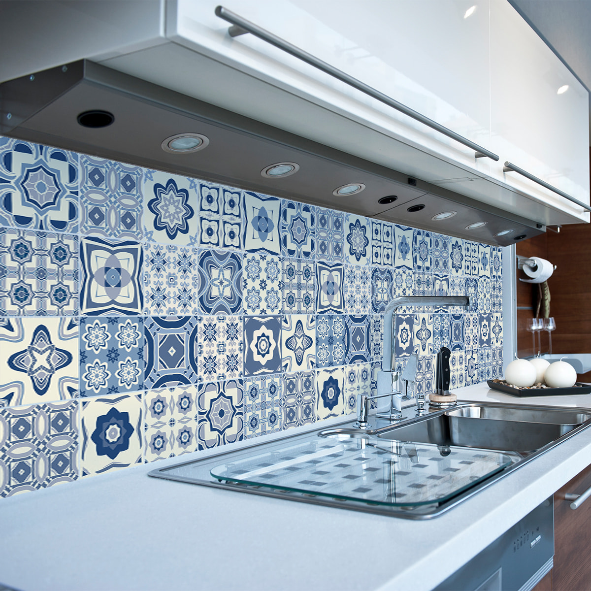 Stickers muraux - Sticker Mural Carrelage adhésif Cuisine Salle de Bain - 9 STICKERS CARRELAGES AZULEJOS MADELINA