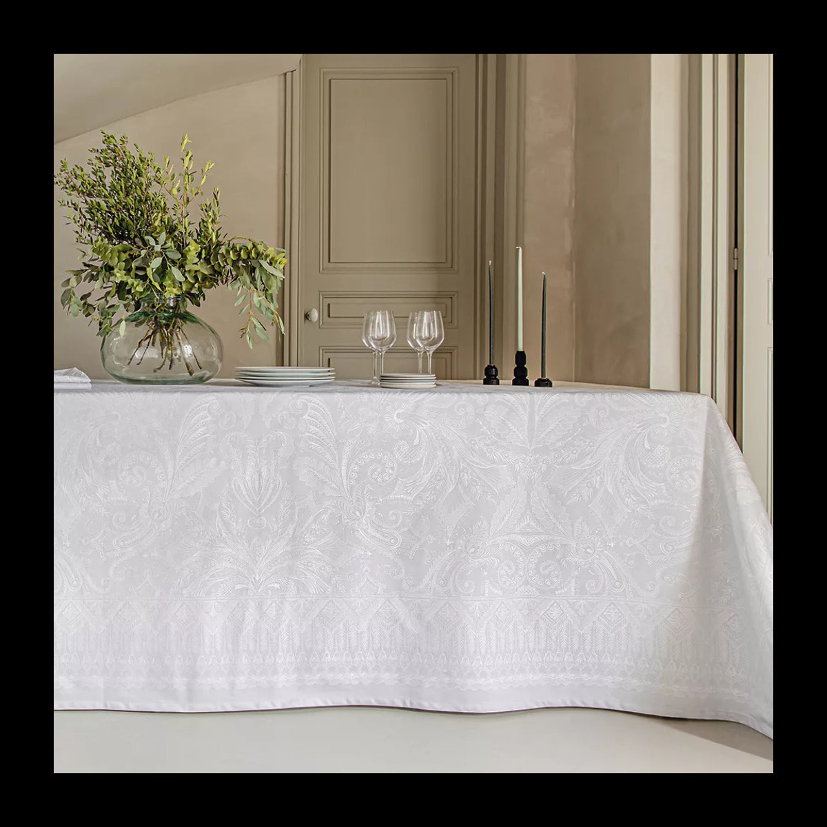 Serviette pur coton motif jacquard gris Grace perle