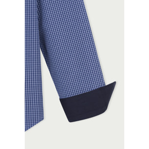 Camicia Uomo 1 Bottone Button Down Slim Cotone Poliestere Riga Stretta Blu\Bianco