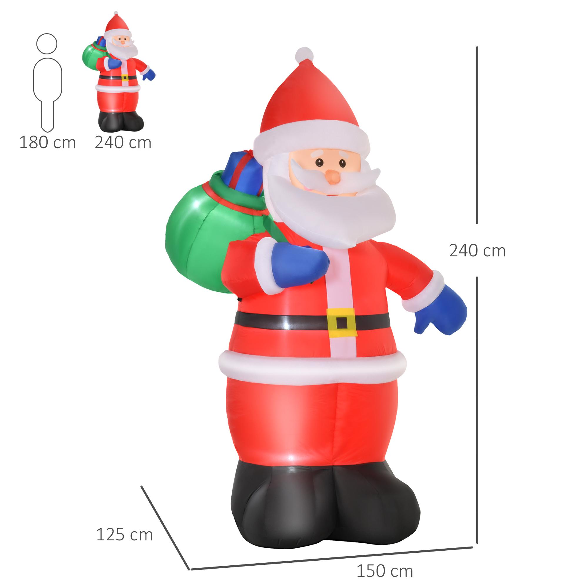 Père Noël gonflable LED 2,4H m avec hotte polyester imperméable rouge