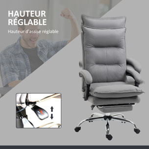Fauteuil de bureau massant chauffant inclinable réglable repose-pieds rétractable microfibre gris