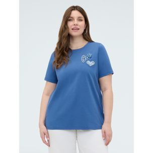 Fiorella Rubino - Camiseta de algodón con corazones y estrás - Azul