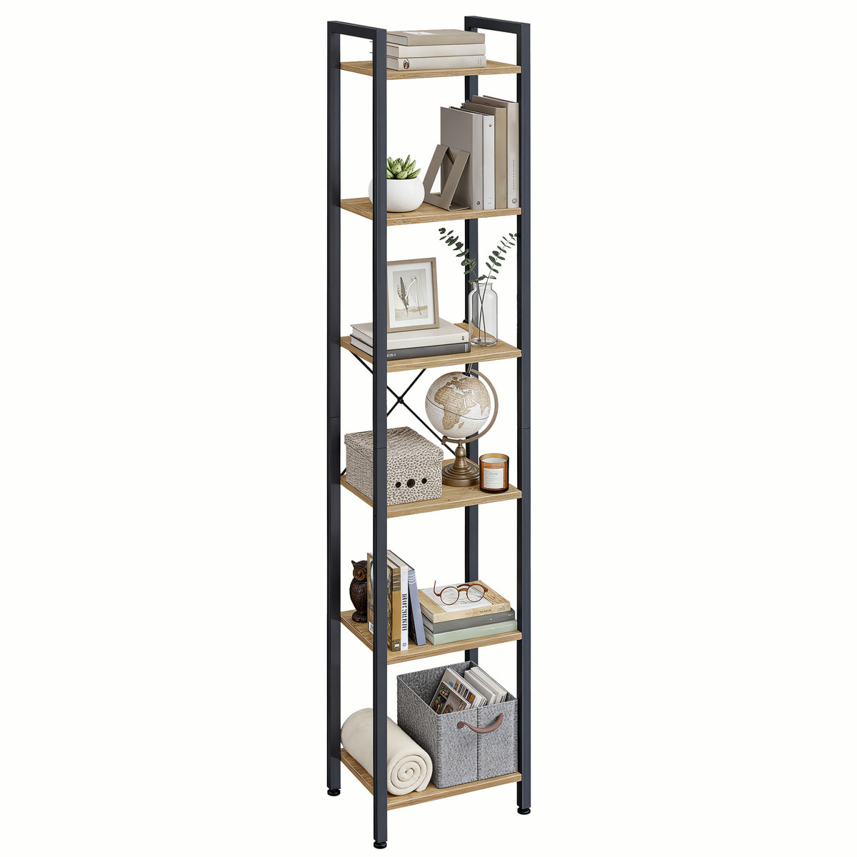 Libreria a colonna industrial artisan oak a 6 ripiani