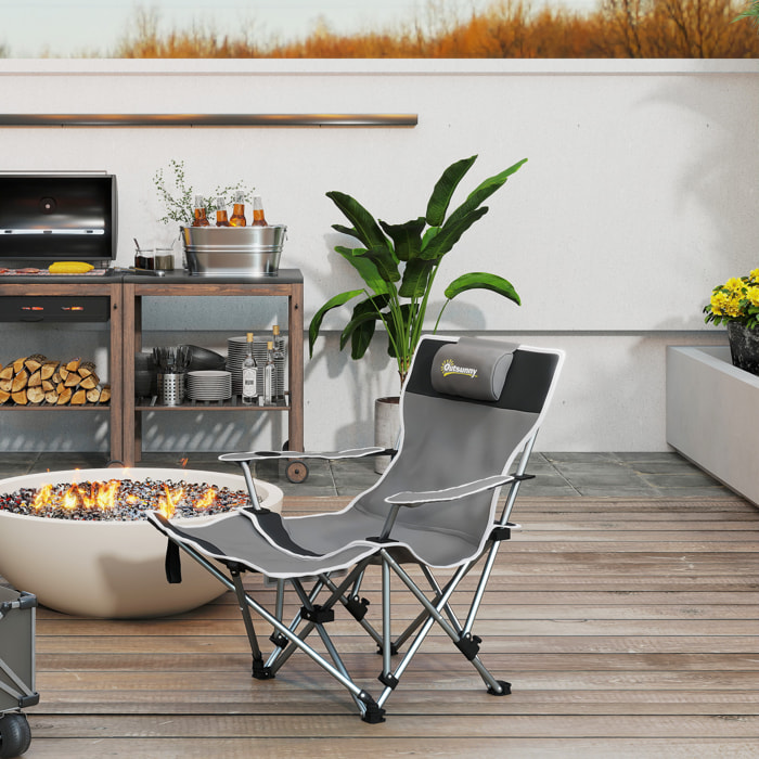 Chaise de camping pliante - repose-pied amovible, rangements - sac transport - gris