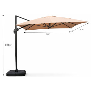 Parasol rectangulaire 3x4m déporté rotatif taupe en aluminium NAVIA