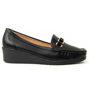 Mocasines De Cuña - Negro - Altura: 4 Cm