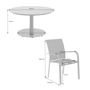 Table de jardin ronde aluminium + 6 assises OREVA + BUFFALO