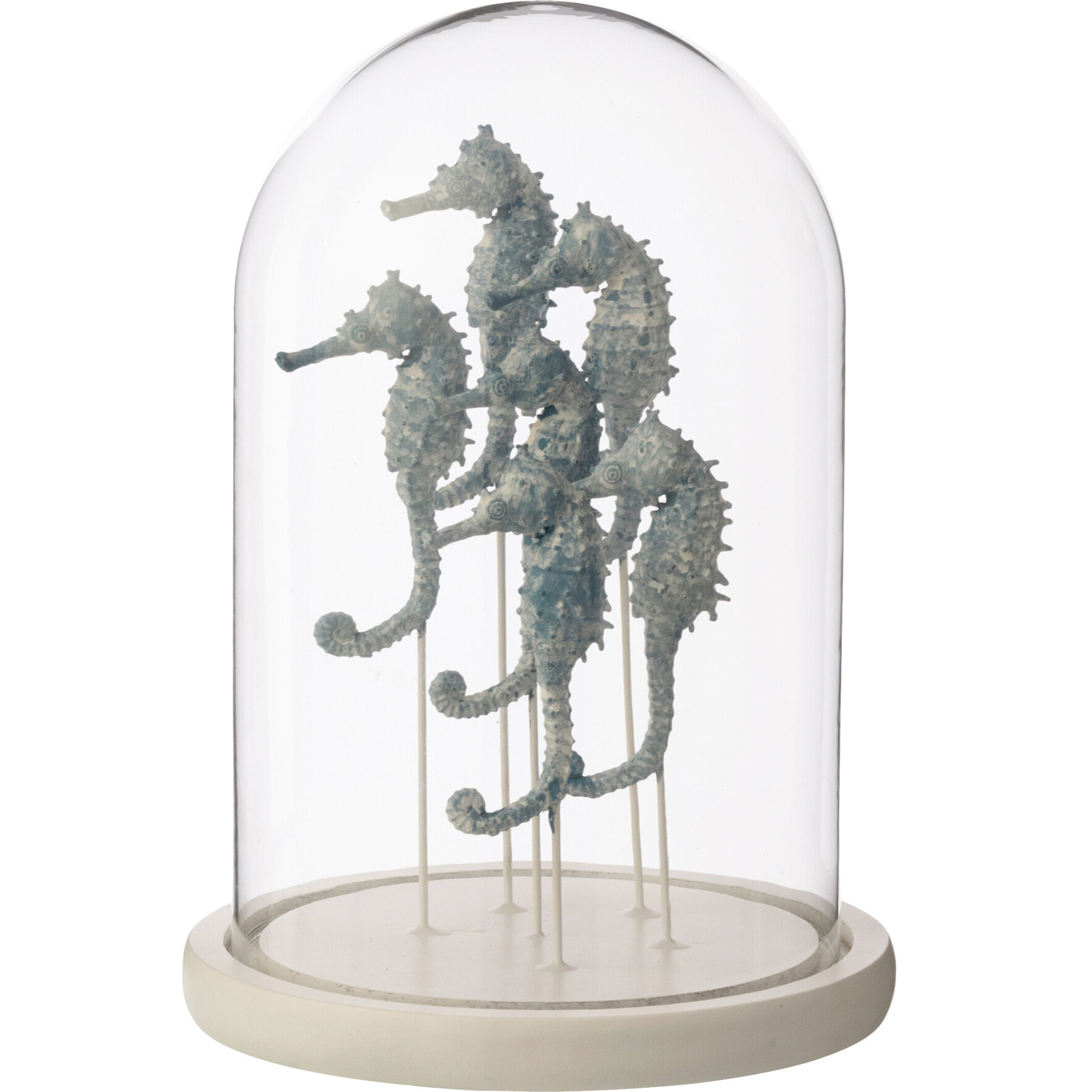 J-Line Cloche décorative Hippocampe - verre - blanc/bleu - large