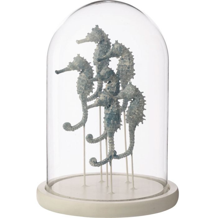 J-Line Cloche décorative Hippocampe - verre - blanc/bleu - large